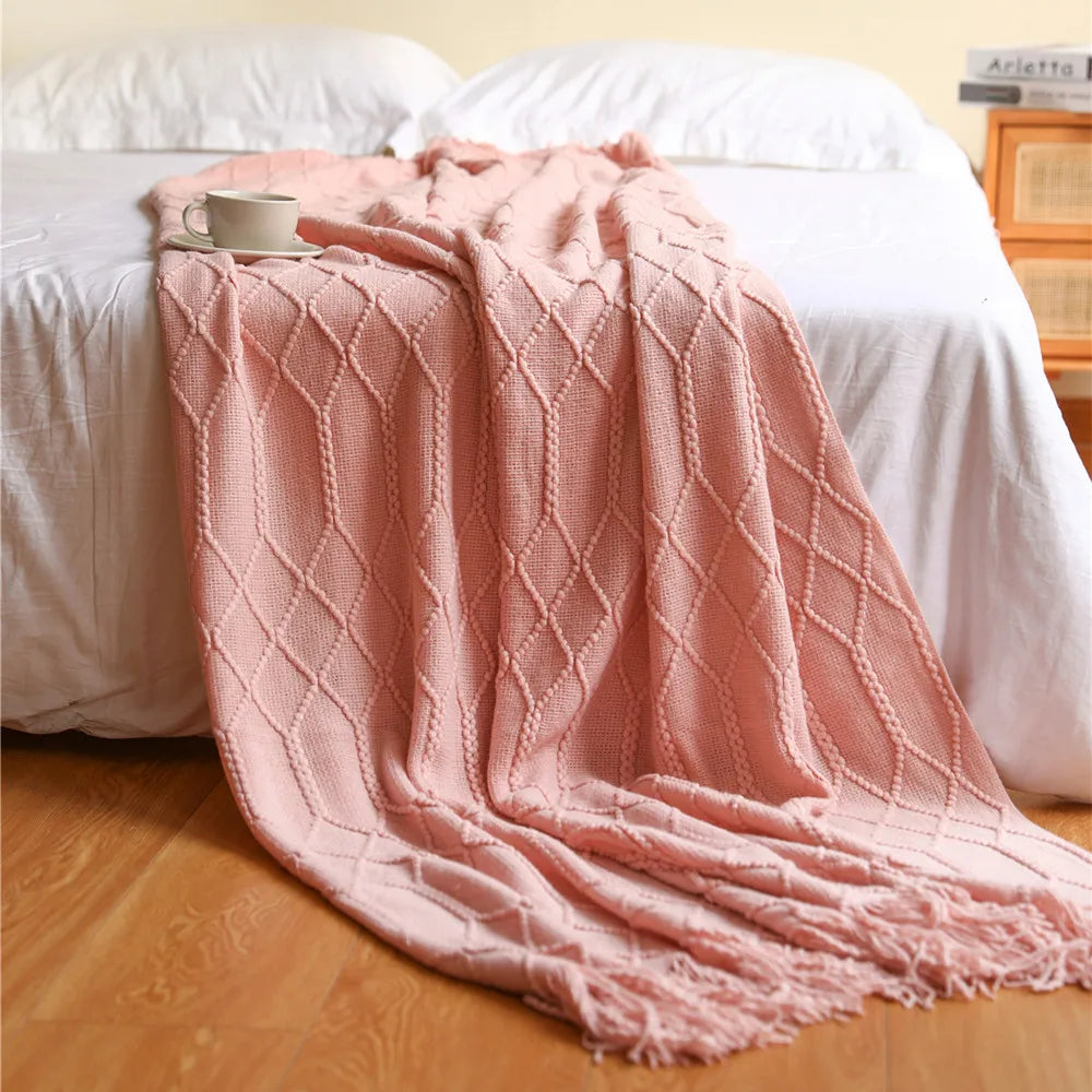 Earthly Ello Boho Waffle Knitted Blanket