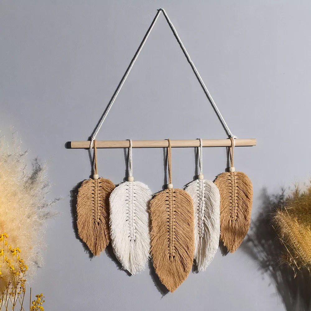 Earthly Ello Boho Leaf Macrame Hanging Wall Tapestry