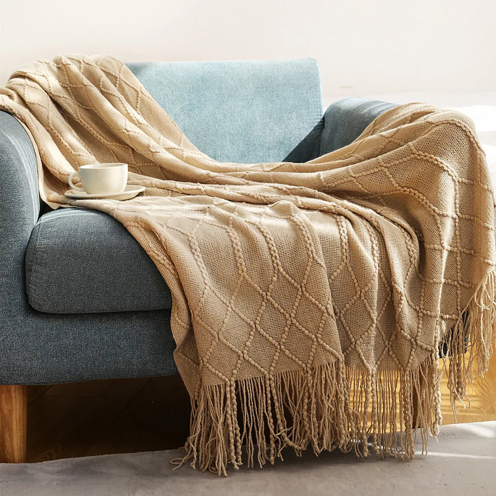 Earthly Ello Boho Waffle Knitted Blanket