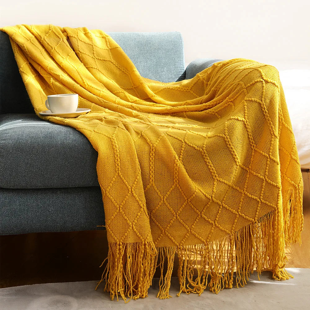 Earthly Ello Boho Waffle Knitted Blanket