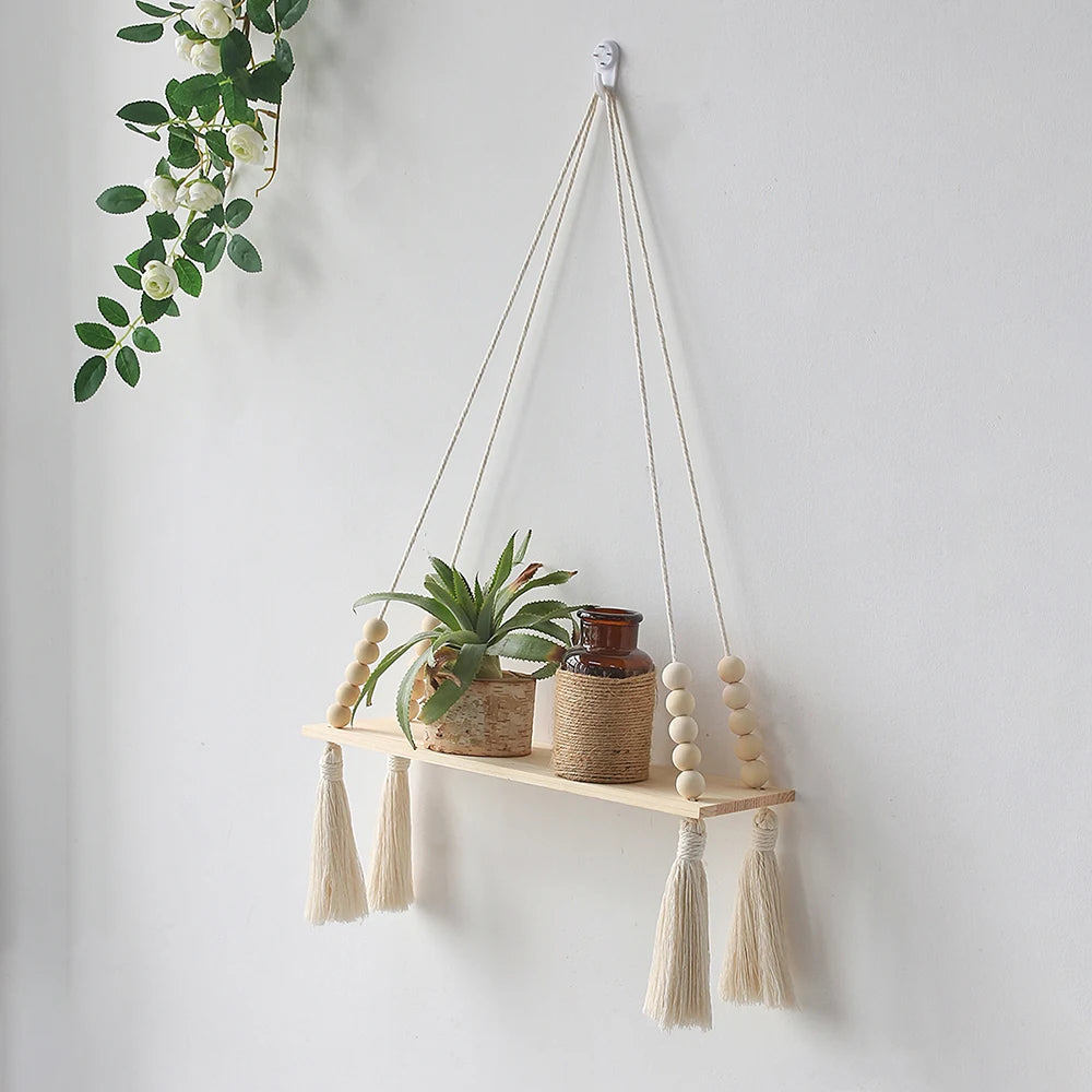 Earthly Ello Boho Macrame Wall Hanging Shelf