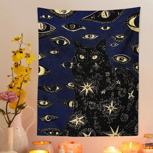 Earthly Ello Cat Coven Hanging Wall Tapestry