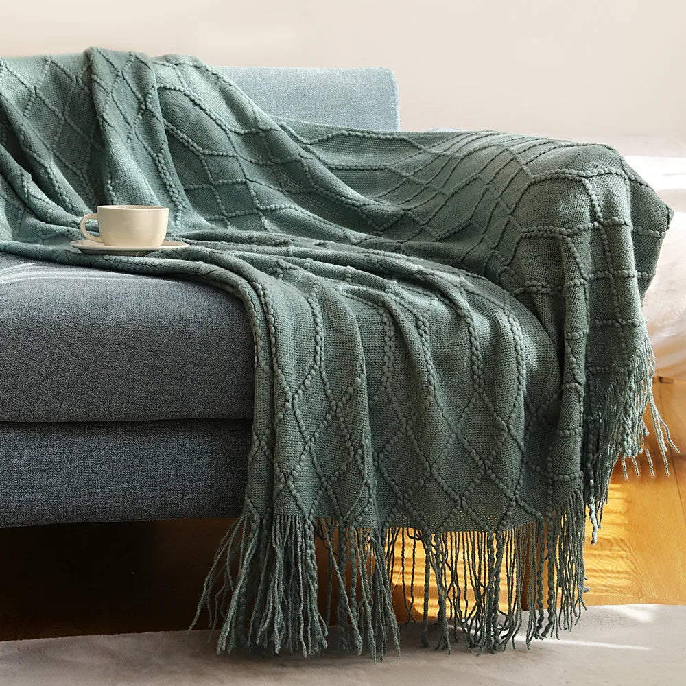 Earthly Ello Boho Waffle Knitted Blanket