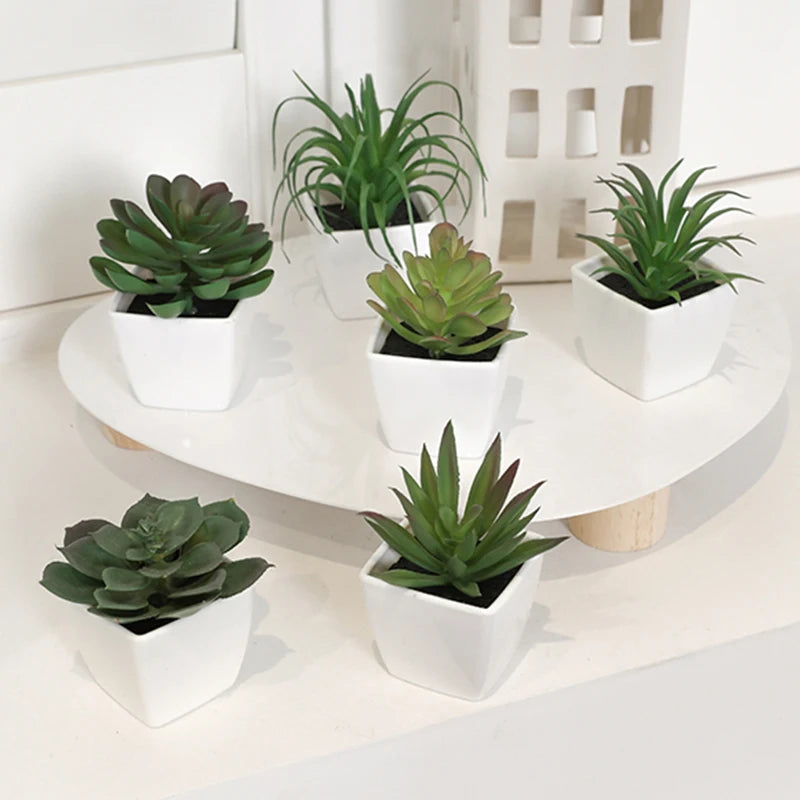 Earthly Ello 6PCS Mini Artificial Succulent Potted Plants Decor