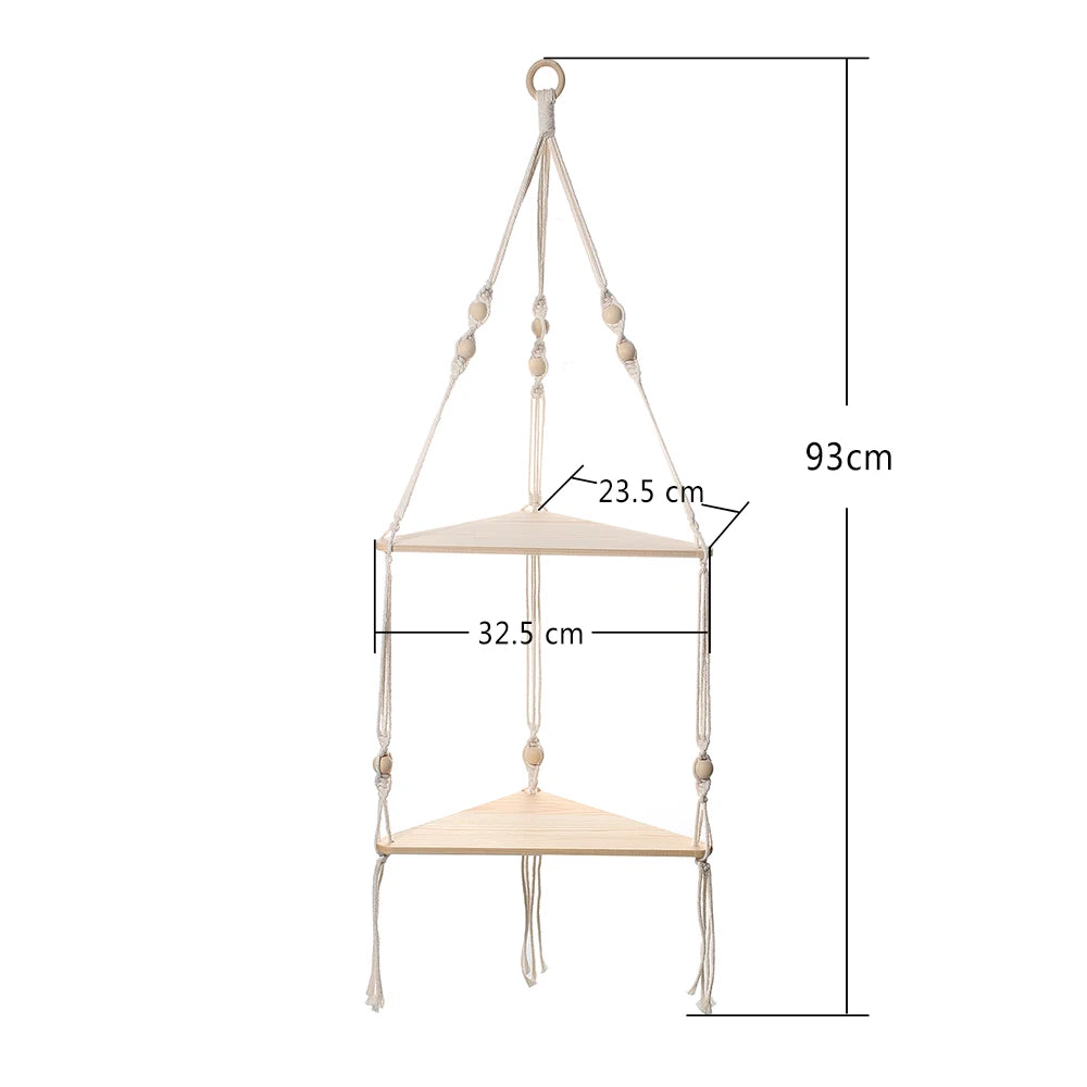 Earthly Ello Boho Macrame Floating Corner Shelves