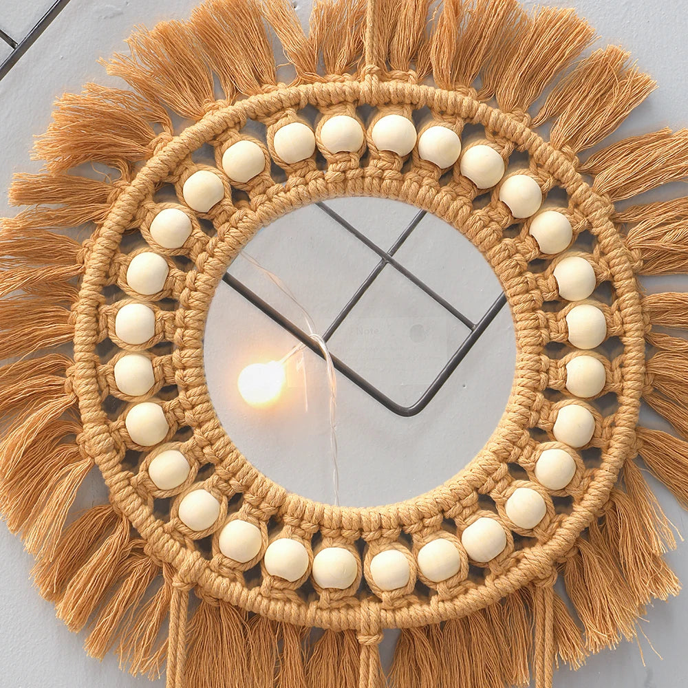 Earthly Ello Boho Macrame Decorative Hanging Mirror