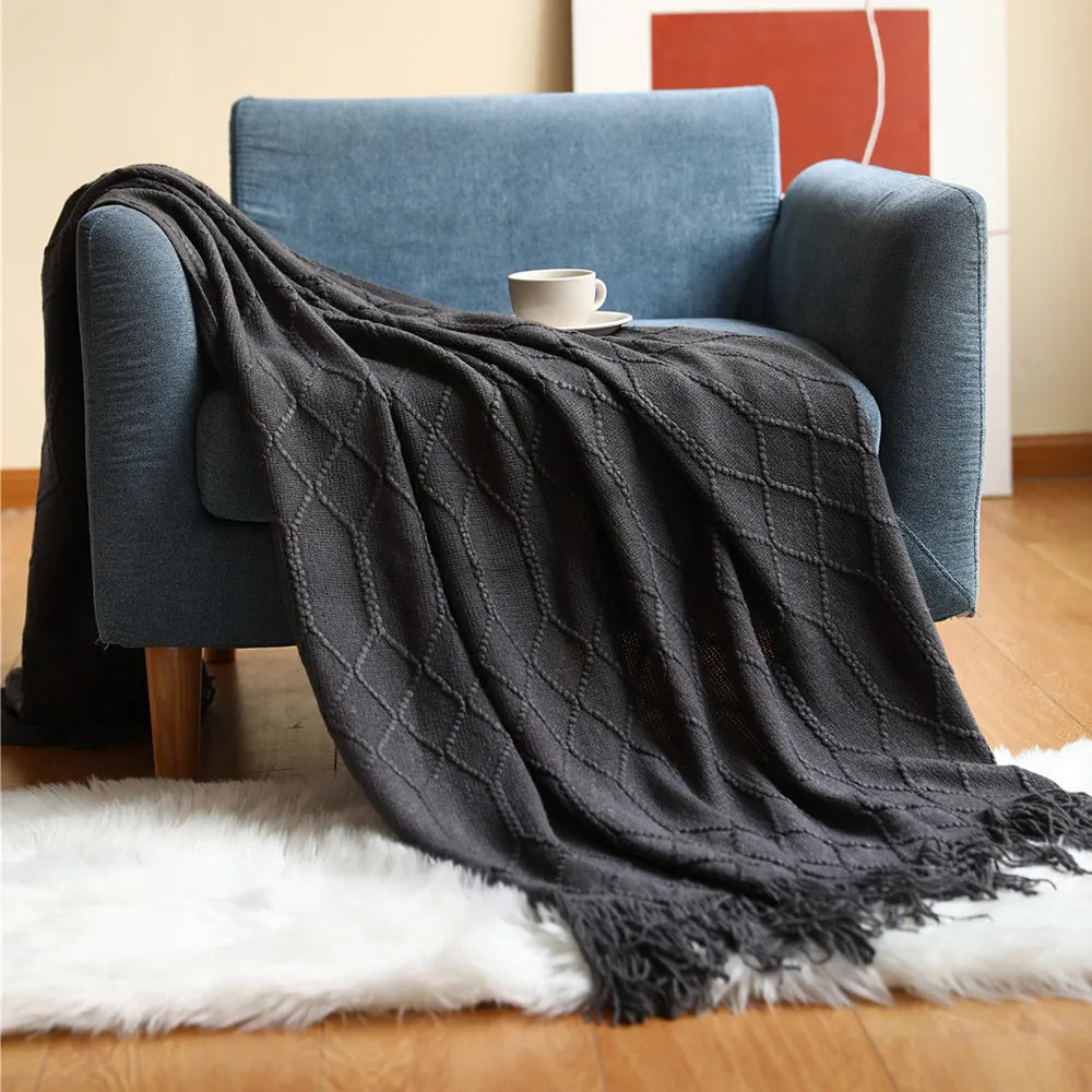 Earthly Ello Boho Waffle Knitted Blanket