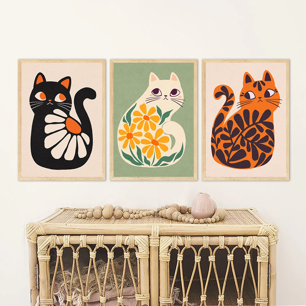 Earthly Ello Boho Cat Illustration Art Canvas Poster Prints