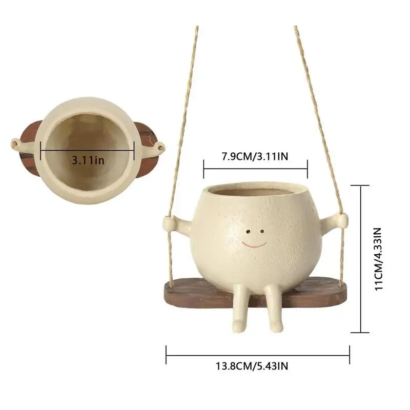 Earthly Ello Swinging Happy Face Hanging Planter Pot