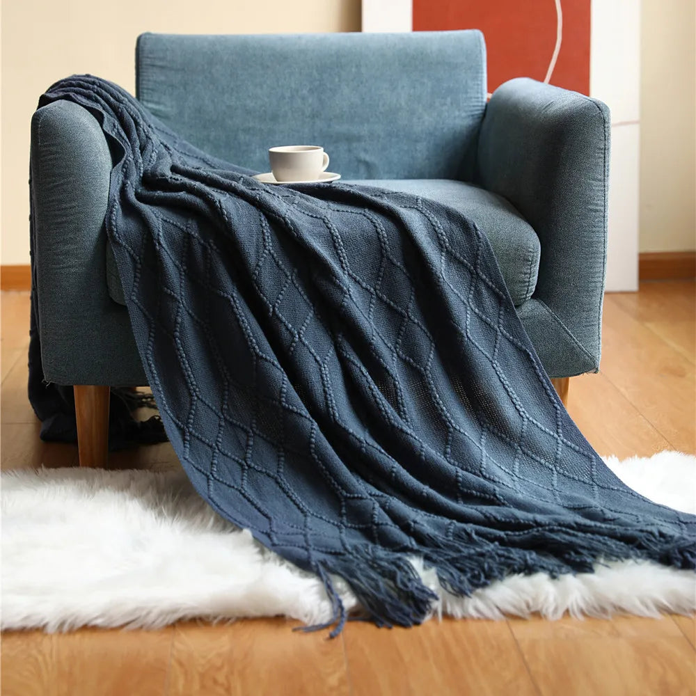 Earthly Ello Boho Waffle Knitted Blanket