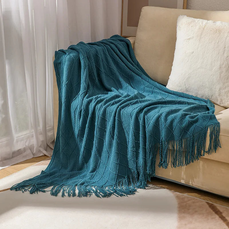 Earthly Ello Boho Waffle Knitted Blanket