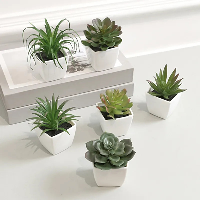 Earthly Ello 6PCS Mini Artificial Succulent Potted Plants Decor