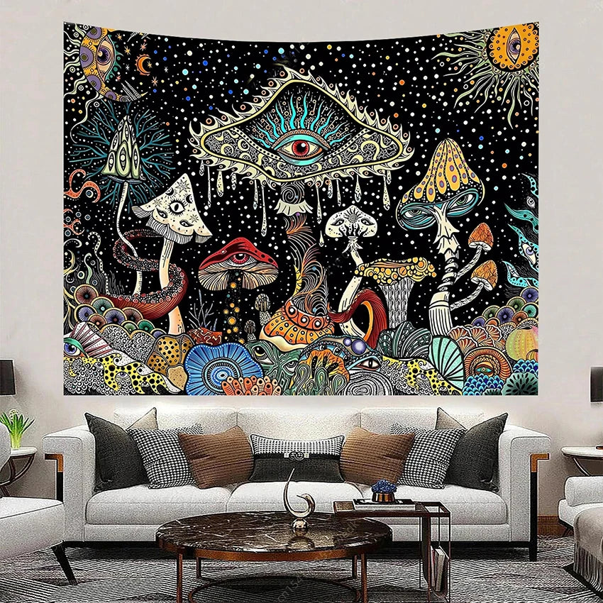 Earthly Ello Boho Trippy Mushroom Wall Tapestry