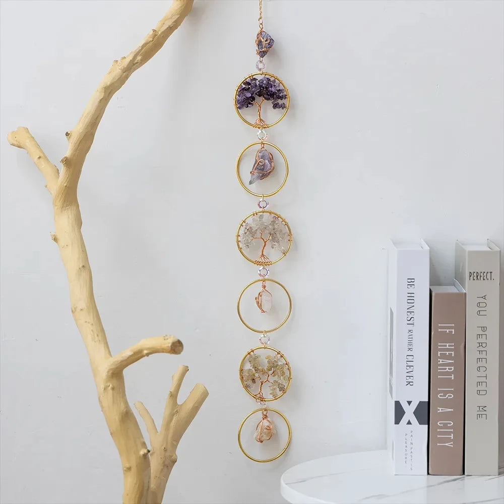 Earthly Ello Tree of Life Crystal 7 Chakra Stone Hanging Wall Decor