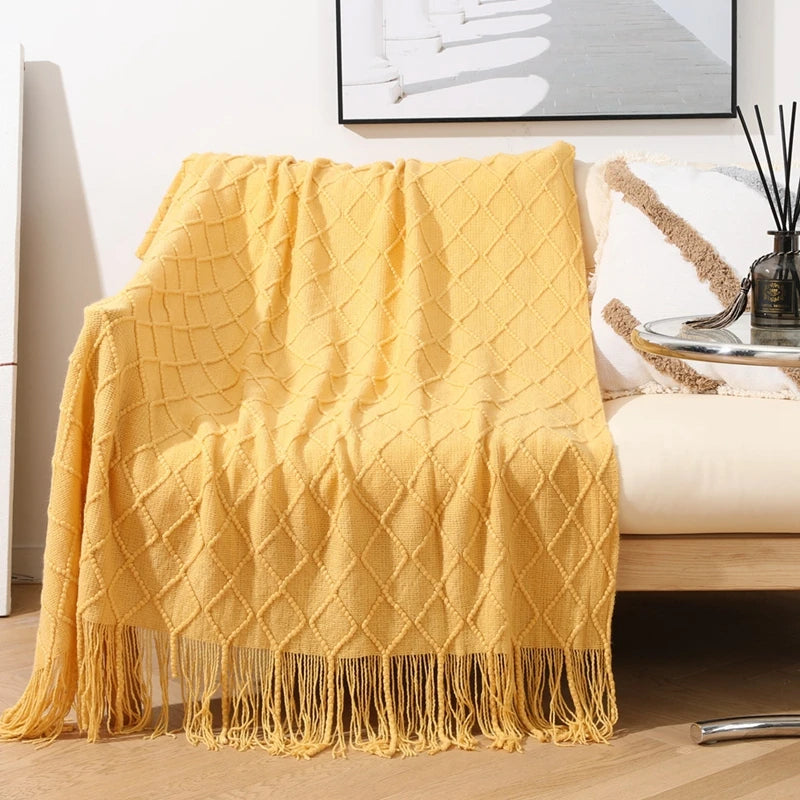 Earthly Ello Boho Waffle Knitted Blanket