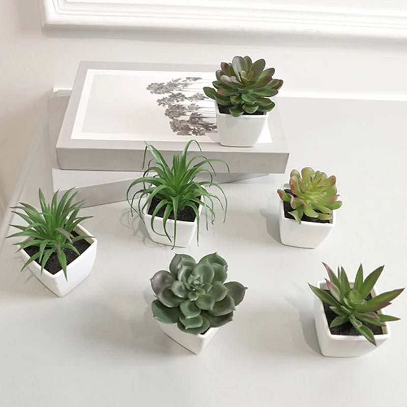 Earthly Ello 6PCS Mini Artificial Succulent Potted Plants Decor