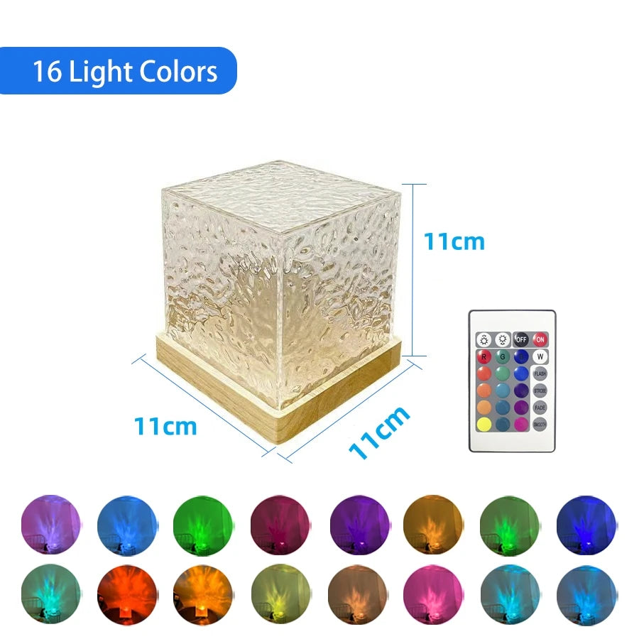 Earthly Ello Crystal Lamp & Dynamic Rotating Water Ripple Projector Night Light - 16 Colors