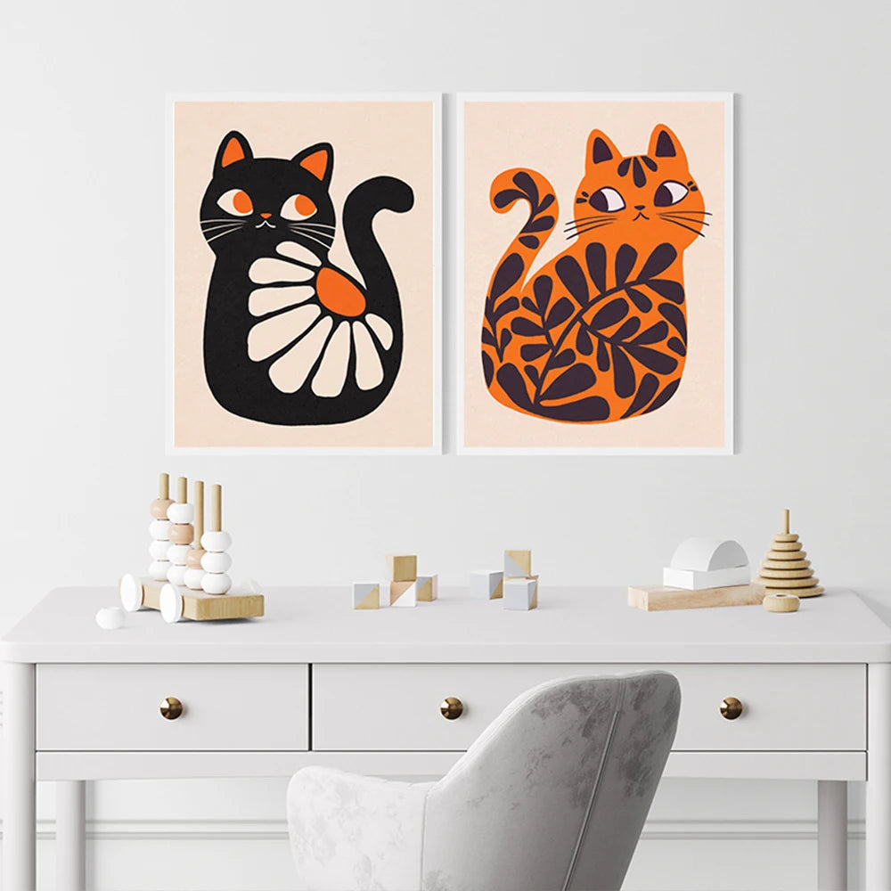 Earthly Ello Boho Cat Illustration Art Canvas Poster Prints