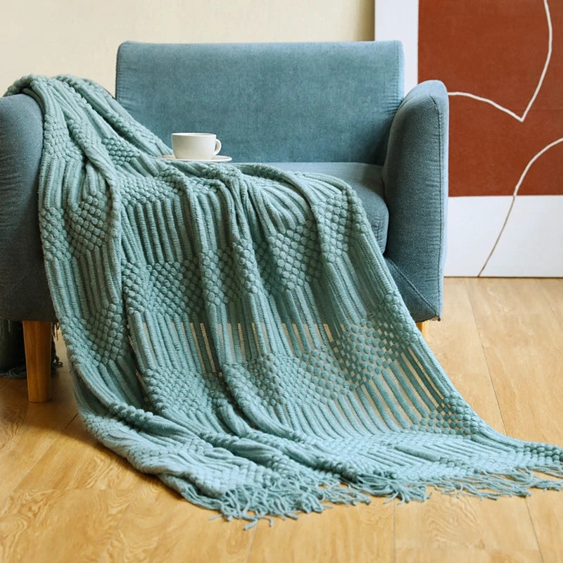 Earthly Ello Boho Waffle Knitted Blanket