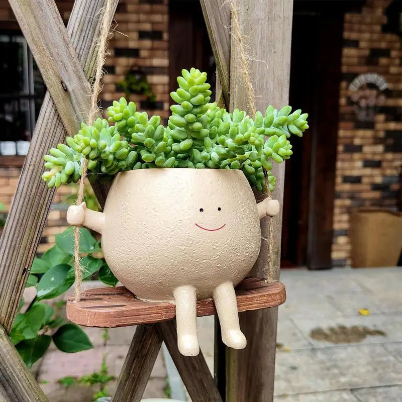 Earthly Ello Swinging Happy Face Hanging Planter Pot