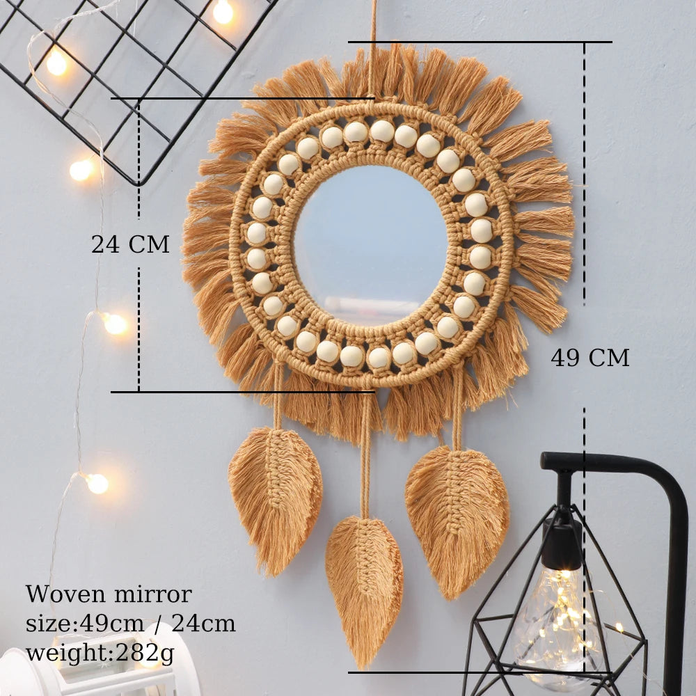 Earthly Ello Boho Macrame Decorative Hanging Mirror