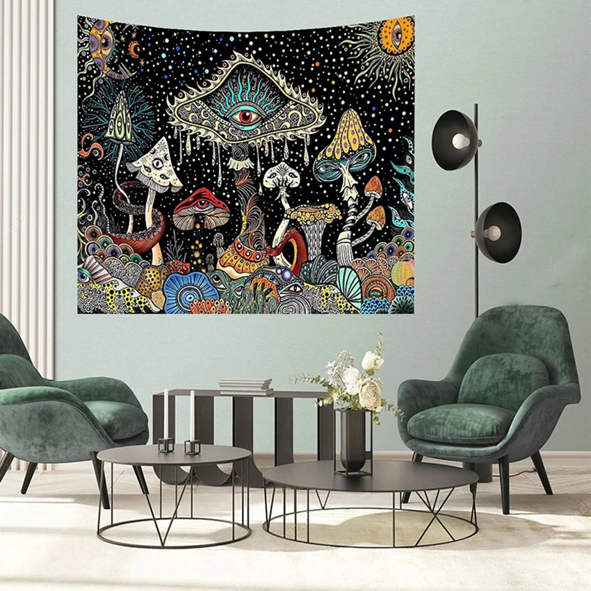 Earthly Ello Boho Trippy Mushroom Wall Tapestry