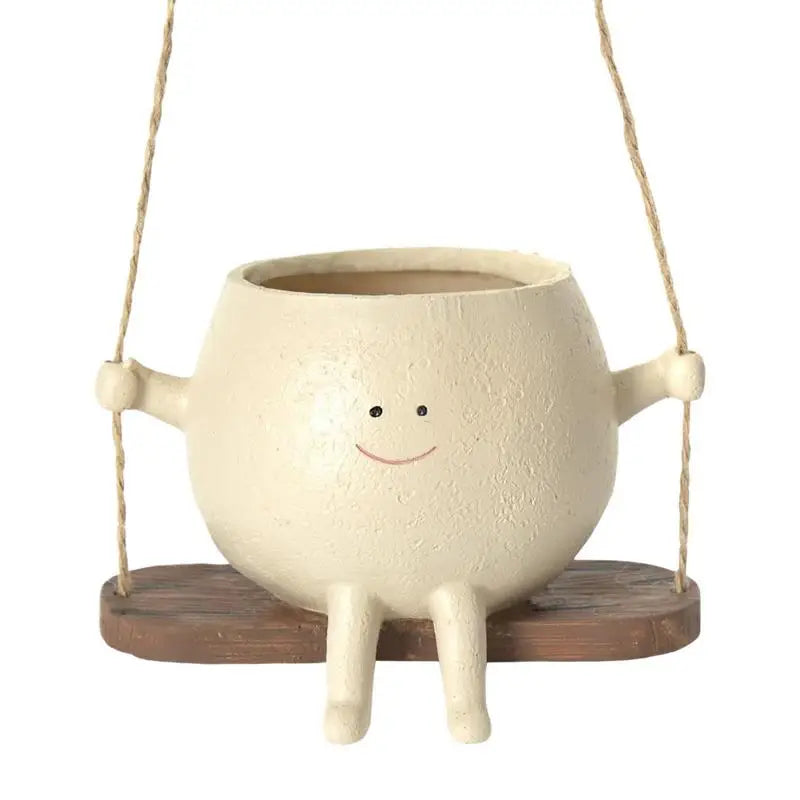 Earthly Ello Swinging Happy Face Hanging Planter Pot