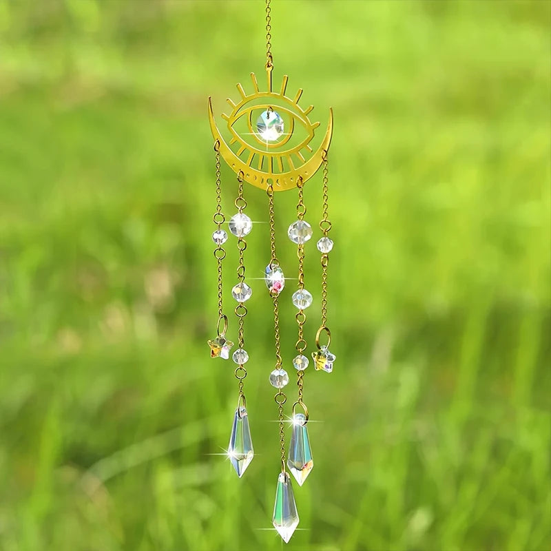 Earthly Ello Evil Eye Golden Flame Moon Crystal Sun Catcher