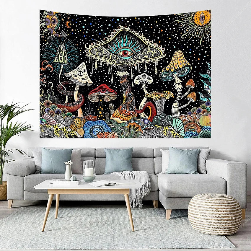 Earthly Ello Boho Trippy Mushroom Wall Tapestry