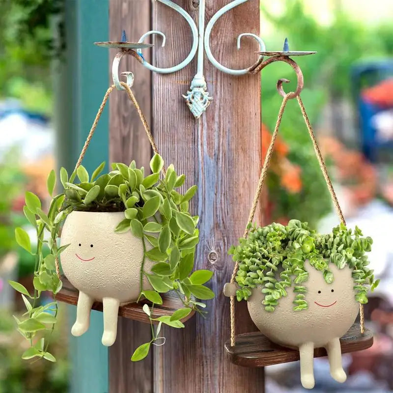 Earthly Ello Swinging Happy Face Hanging Planter Pot