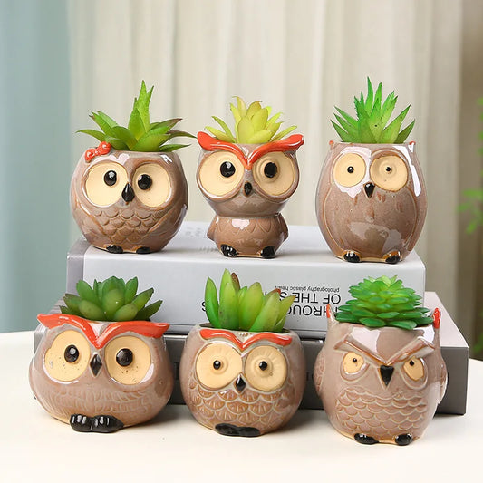 Earthly Ello Cute Owl Ceramic Mini Pots - 1pc