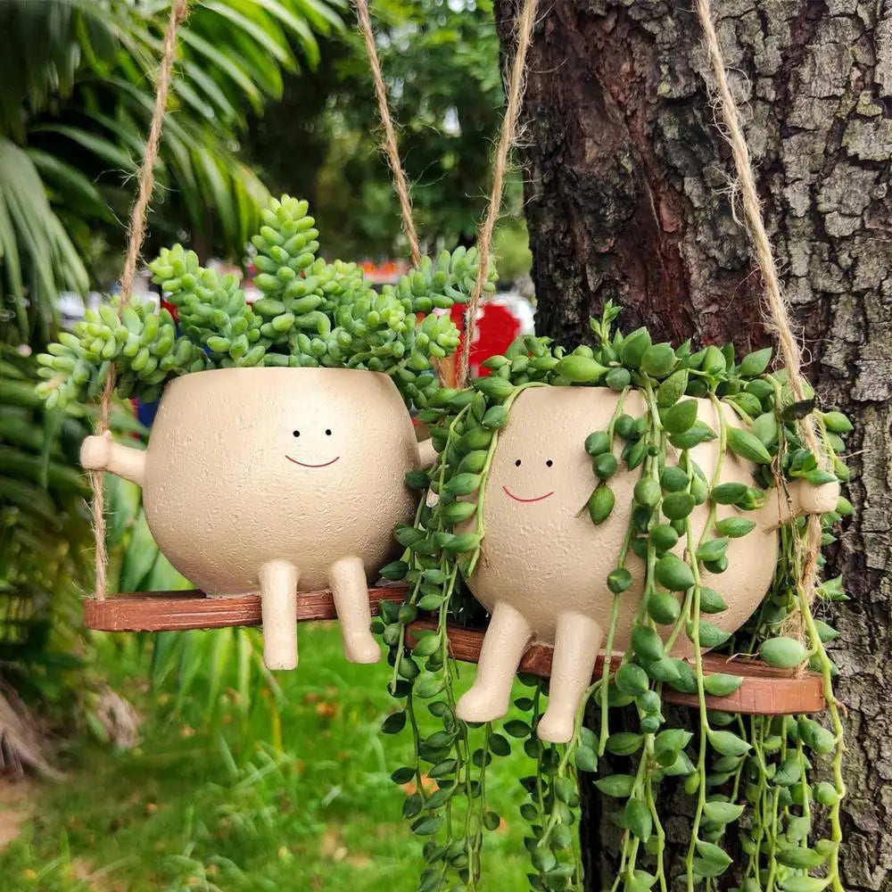 Earthly Ello Swinging Happy Face Hanging Planter Pot