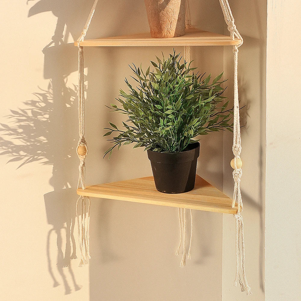 Earthly Ello Boho Macrame Floating Corner Shelves