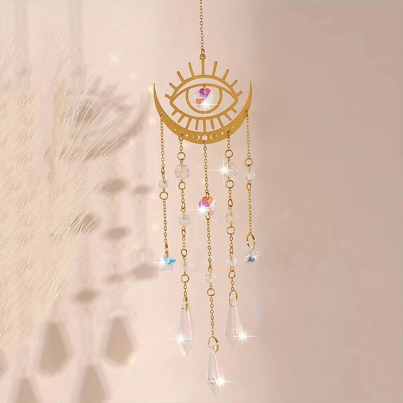 Earthly Ello Evil Eye Golden Flame Moon Crystal Sun Catcher