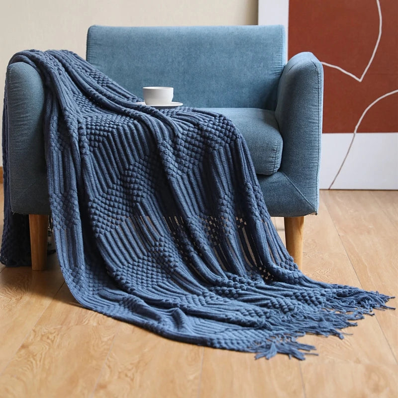 Earthly Ello Boho Waffle Knitted Blanket